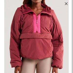 Pink Puffer Jacket with Hood and Relaxed Fit